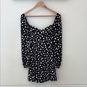 Reformation mochi dress, black and white long sleeve mini dress
